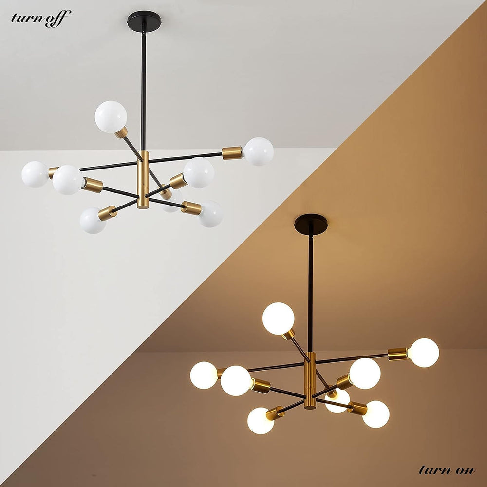 RUIYEY Modern Sputnik Chandeliers Black and Gold Mid Century Chandelier 8-Lig...