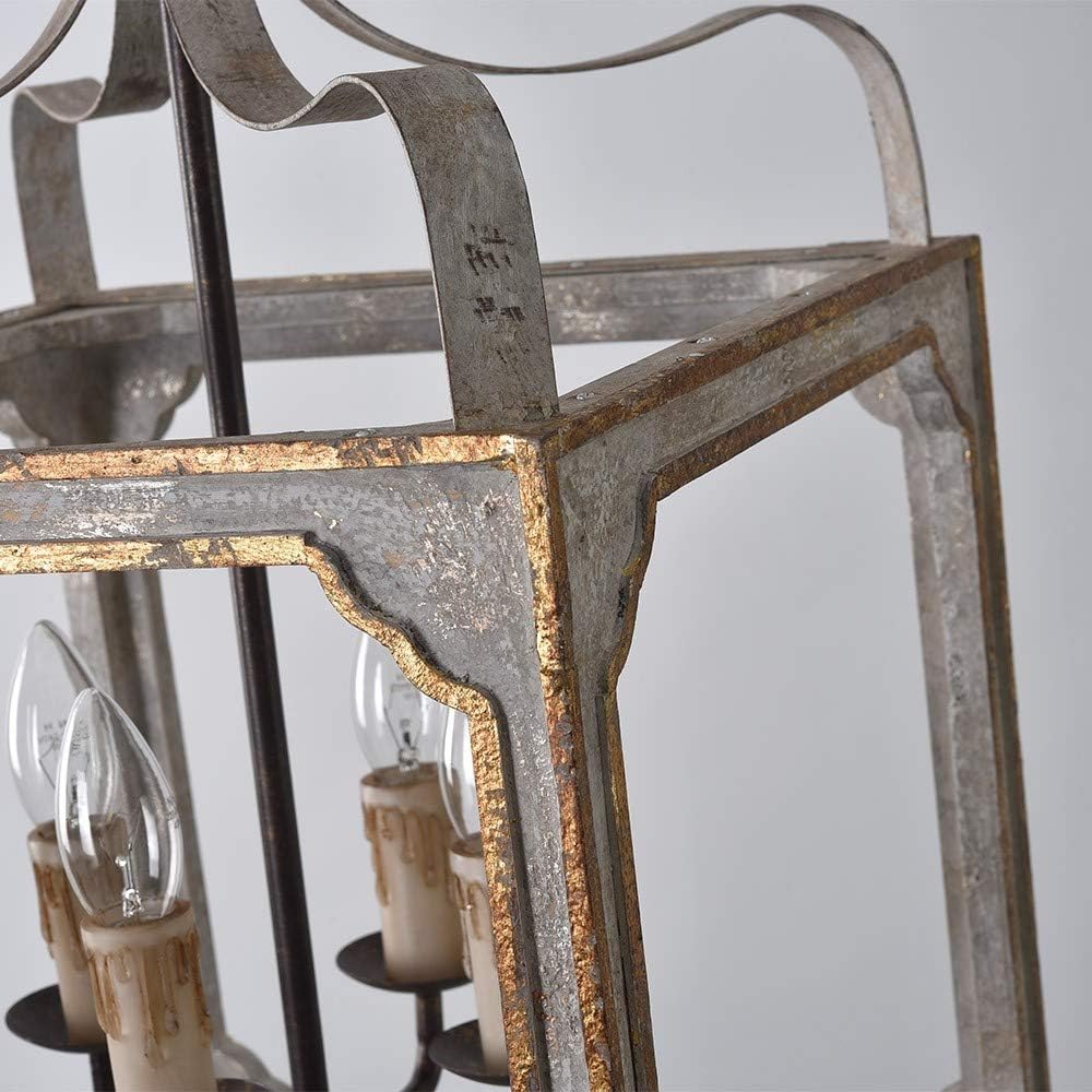 LOVEDIMA French Country Chandelier 4-Light Lantern Pendant Lighting Square Wo...