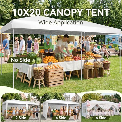Aoxun 10x20 Pop Up Canopy Tent with 6 Sidewalls, Party Tent, White