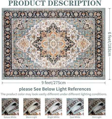 Foxmas 6x9 Wood Blue Washable Area Rugs