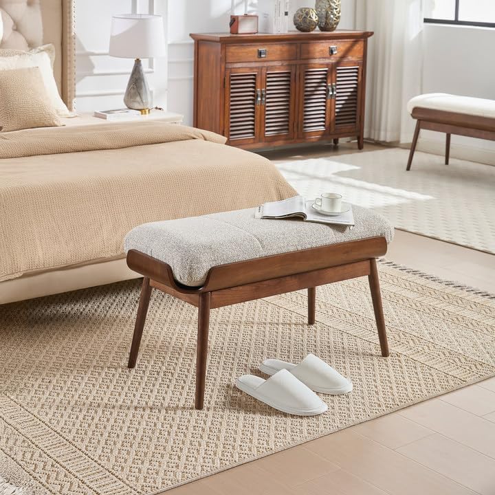 BFZ 37.4" Upholstered Bedroom Bench Walnut Wood Frame Entryway Bench