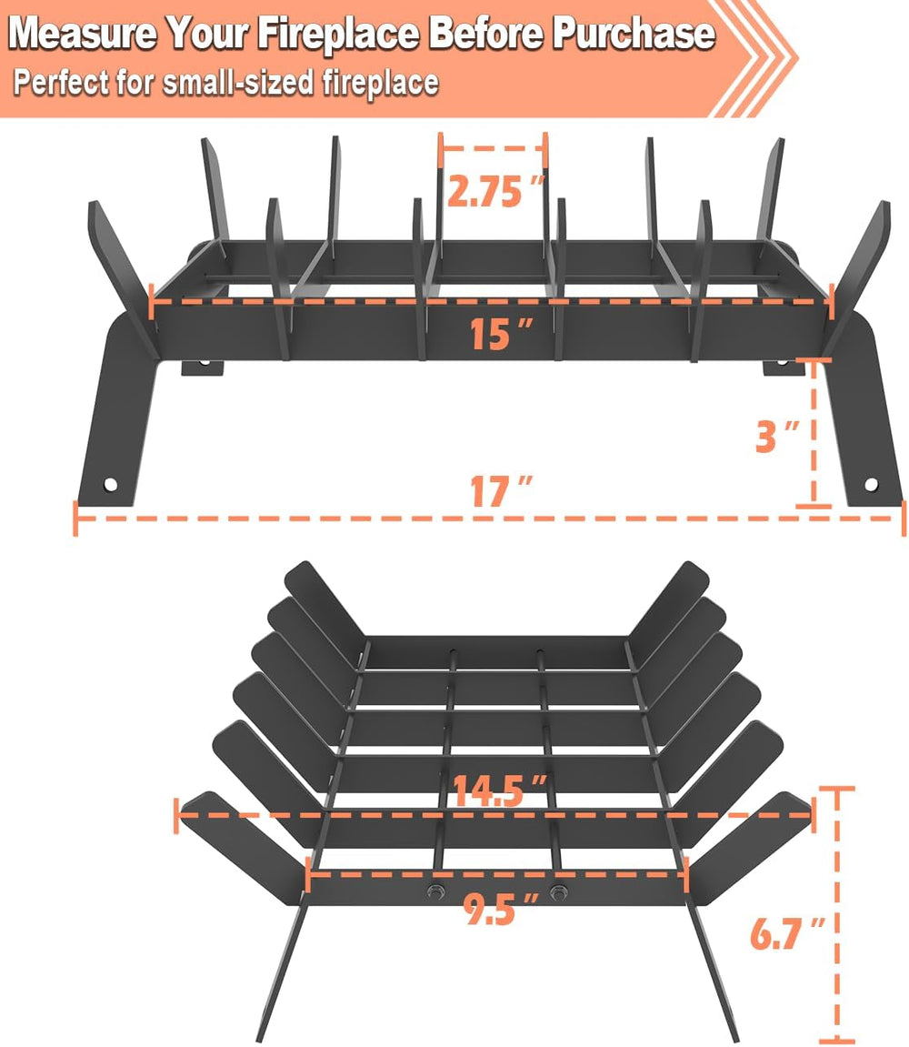 17″ Fireplace Grate, Fireplace Log Holder, Wood Stove Grate, Black