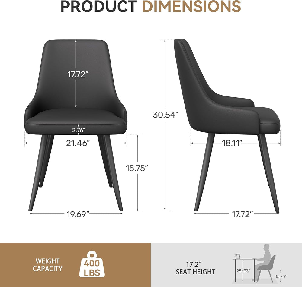 Faux Leather Chairs Set of 2, Waterproof Padded Seat,Black