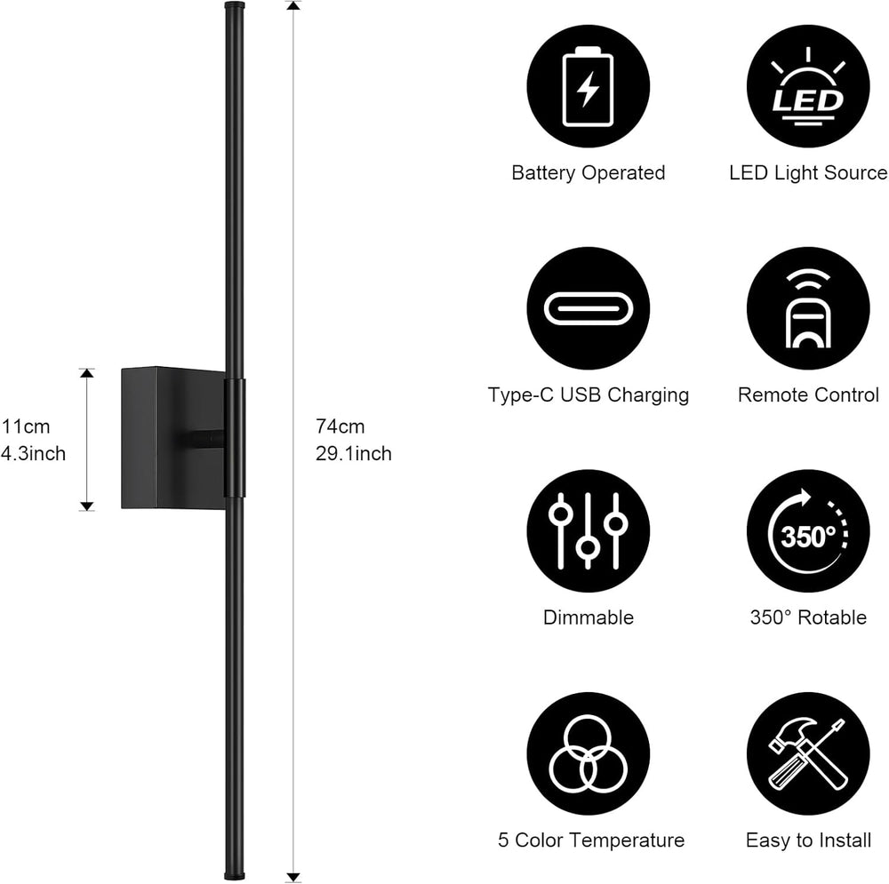 Battery Operated Wall Sconce Set of Two with Remote Control, 3000K-6000K Dimm...