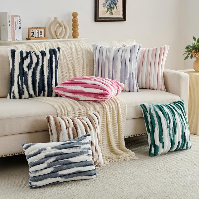 FUTEI Pack of 2 Faux Fur Throw Pillow Covers 26x26 Inch, Red White