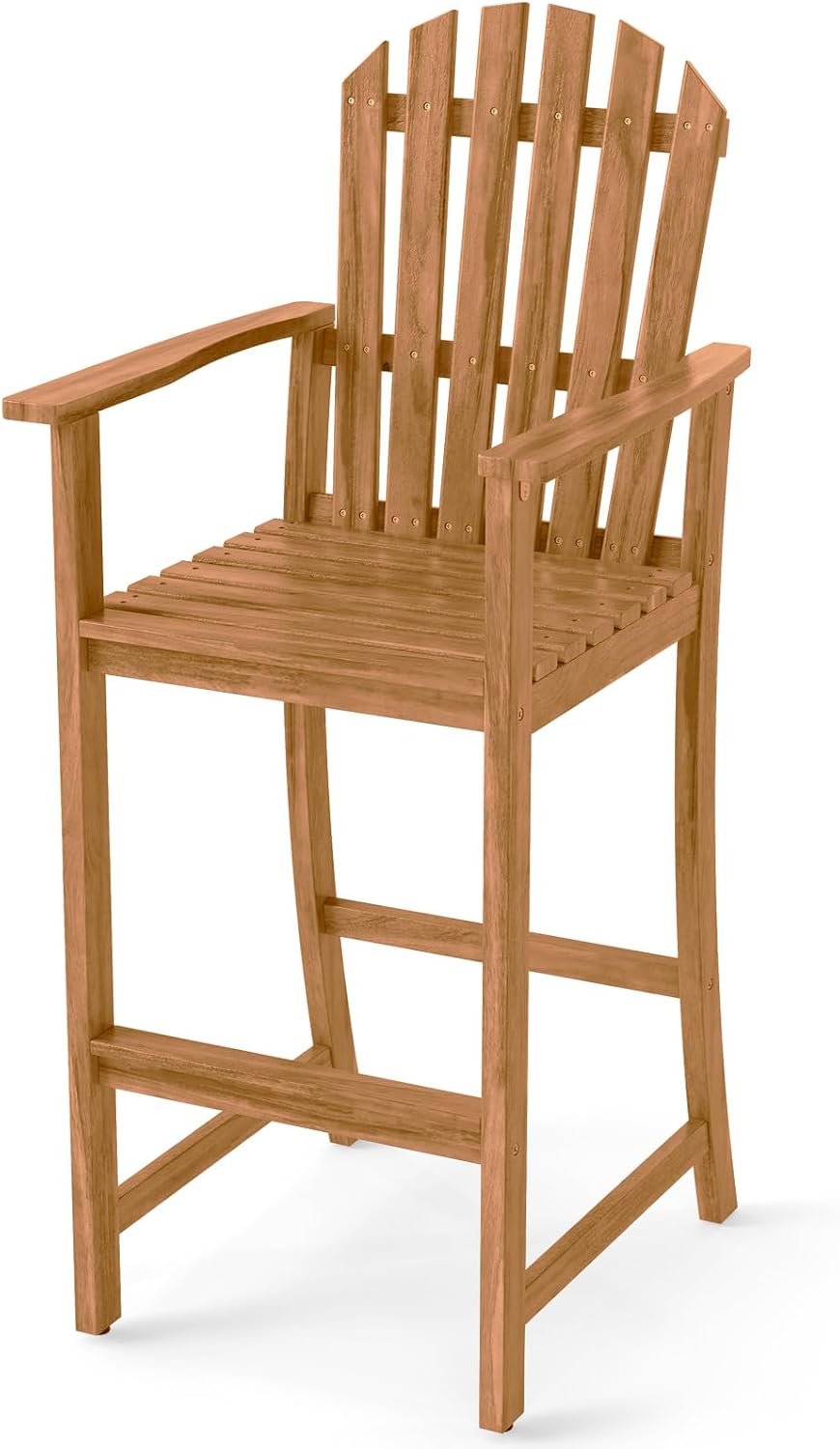 Tangkula Tall Adirondack Chair, Outdoor Acacia Wood Bar Stool with Back, Armr...
