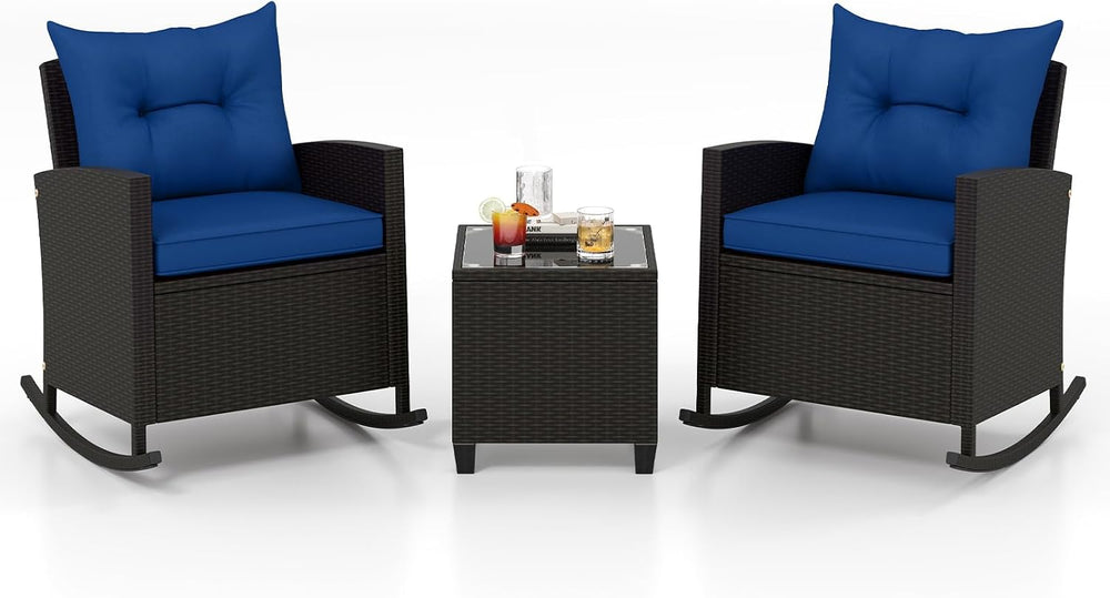 RELAX4LIFE 3-Piece Rocking Bistro Set - Rattan Wicker Rocking Chairs Set of 2...