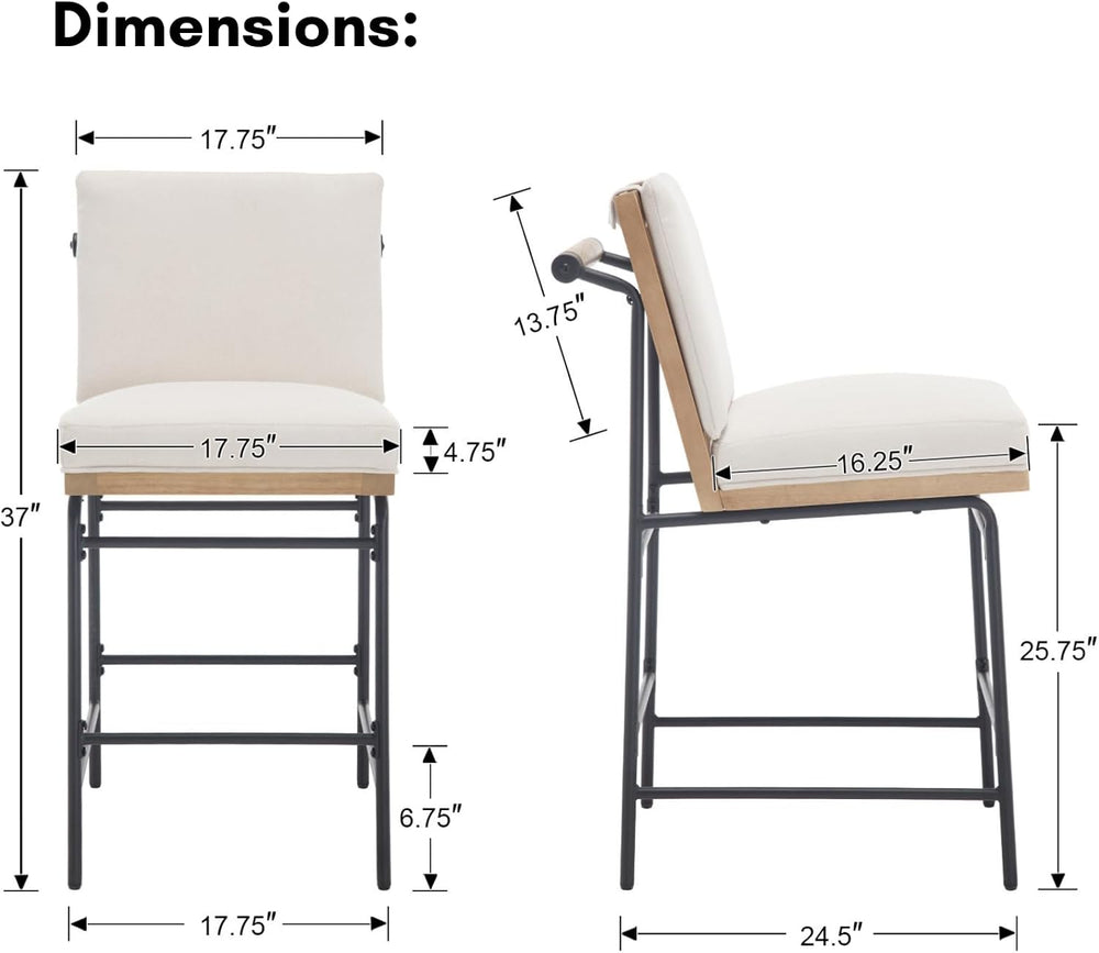 DUOMAY Mid Century Linen 26" Seat Height Counter Stools Set of 2, Beige