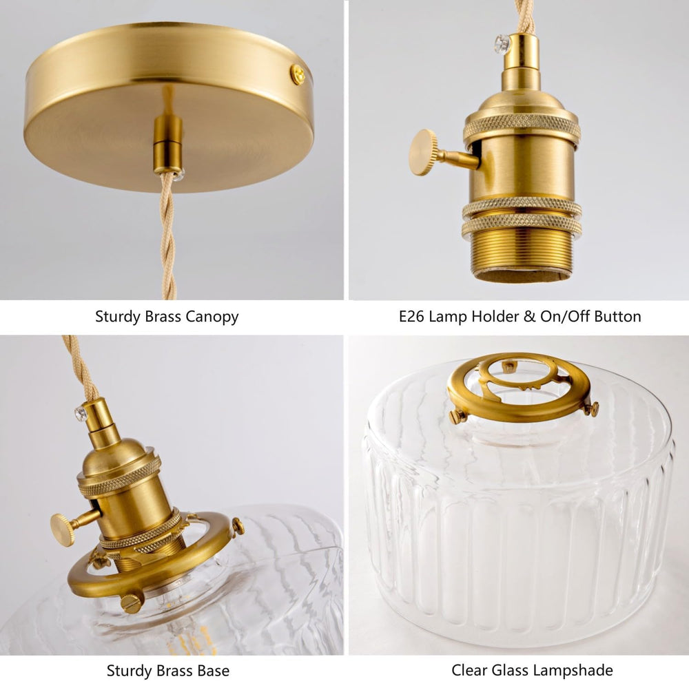 Glass Pendant Light 2 Pack Vintage Brass Hanging Lamp Farmhouse Rustic Indust...