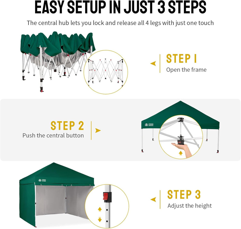 CROWN SHADES 10X10 Commercial Pop Up Canopy Tent with Sidewalls, Green