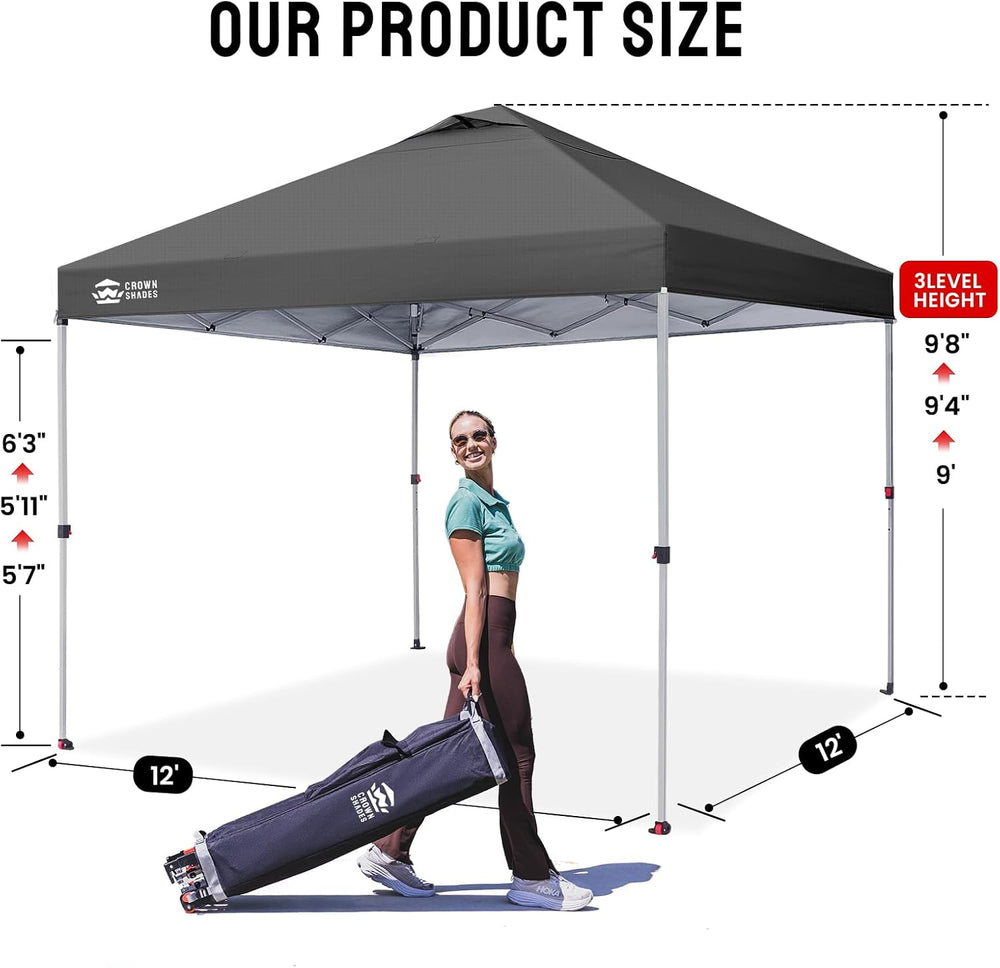 CROWN SHADES 12x12 Pop Up Canopy Tent with One Push Setup, Grid Gray