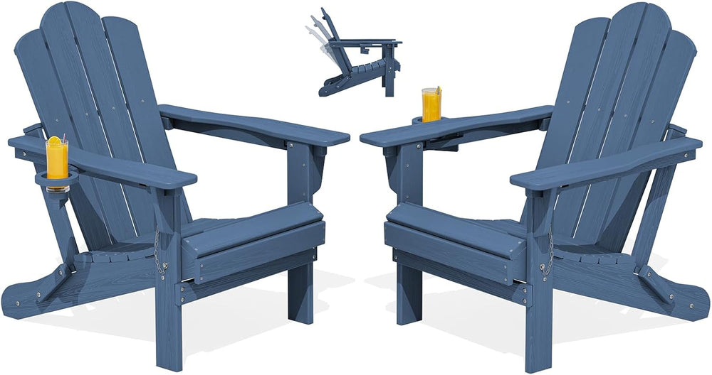 KINGYES Adjustable Adirondack Chairs Set of 2, Folding Outdoor Chair, Blue