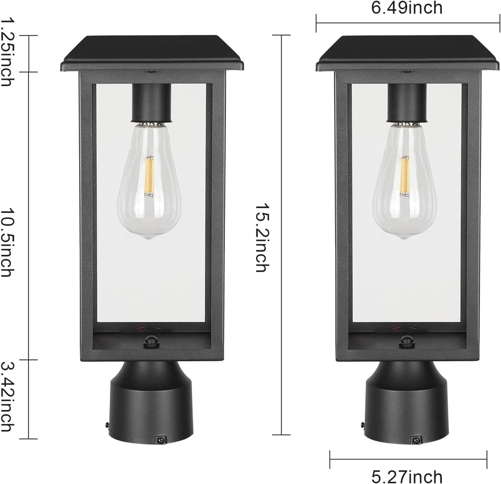 Solar Outdoor Post Lantern Lights, Modern Exterior Pillar Lighting with Black...