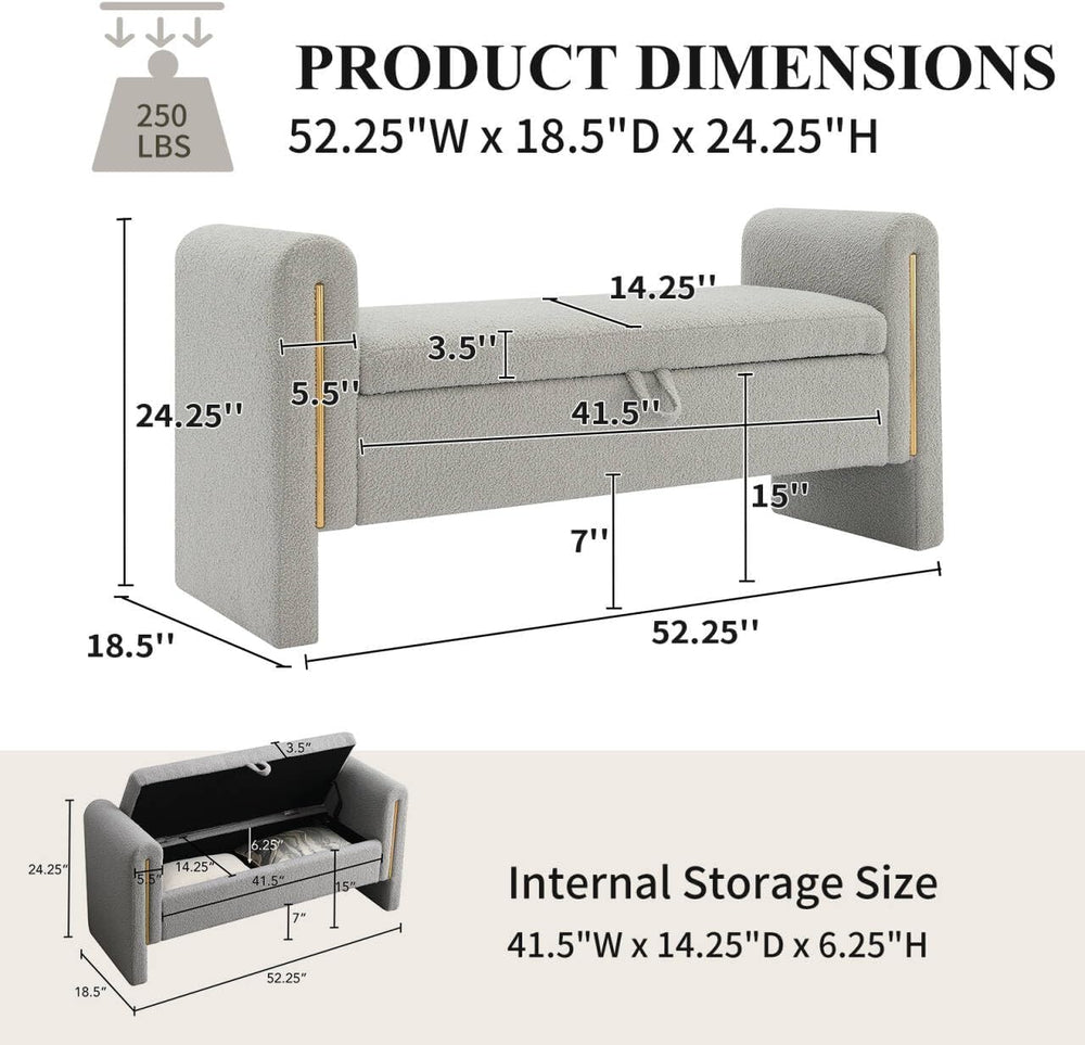 NIOIIKIT 52" Storage Ottoman Bench, Teddy Upholstered Storage Bench with...