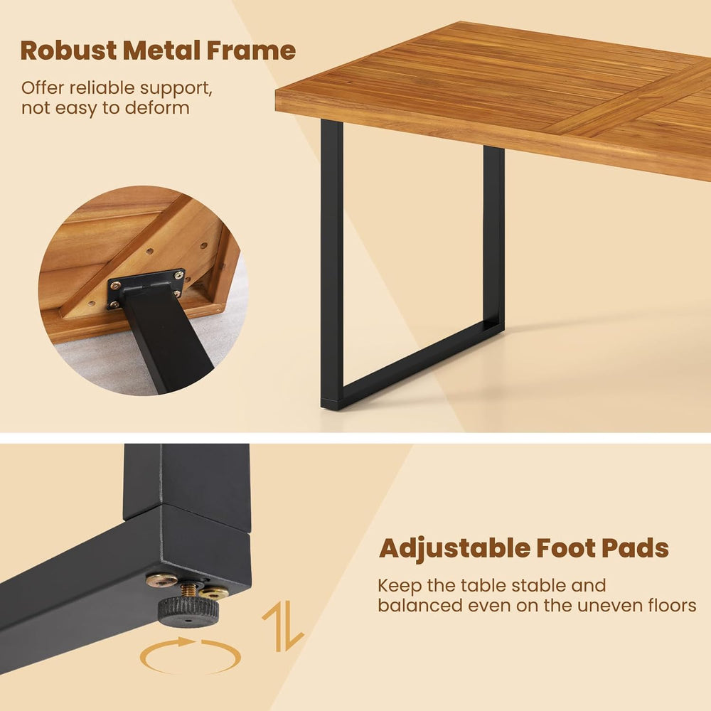 Tangkula 6 Pieces Patio Dining Table Set, 63” Rectangle Acacia Wood Table wit...