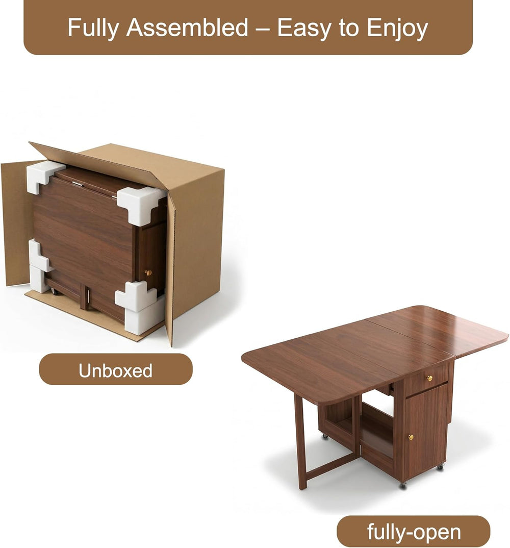 Folding Dining Table and Chairs - 51" Fully Assembled Drop Leaf Table 4-...