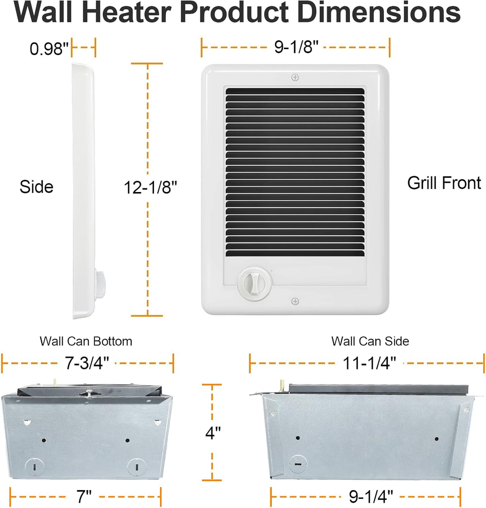 CSC151TW Electric Wall Heater Complete Unit With Thermostat