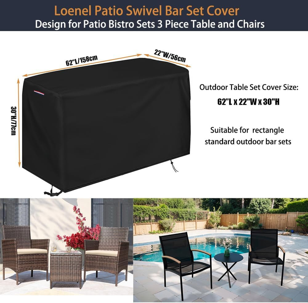 Patio Waterproof Bistro Set Bar Table Cover, 62"L x 22"W x 30"H