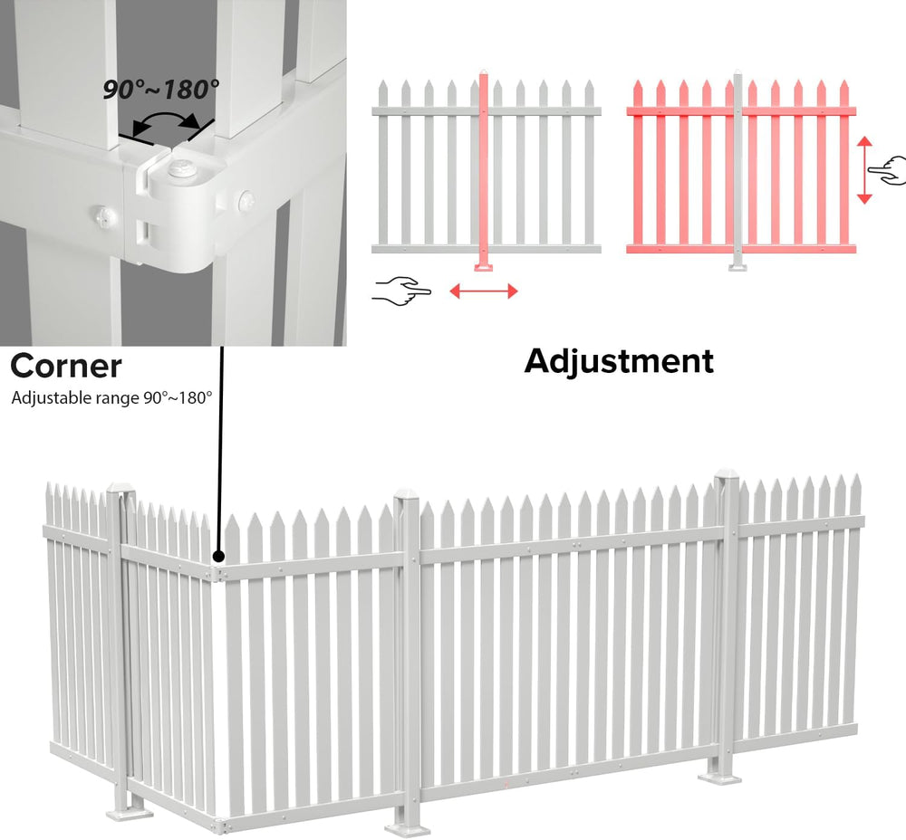 1 Set Vinyl Picket Fence Panels White 84''Wx36''H PVC Decorat...