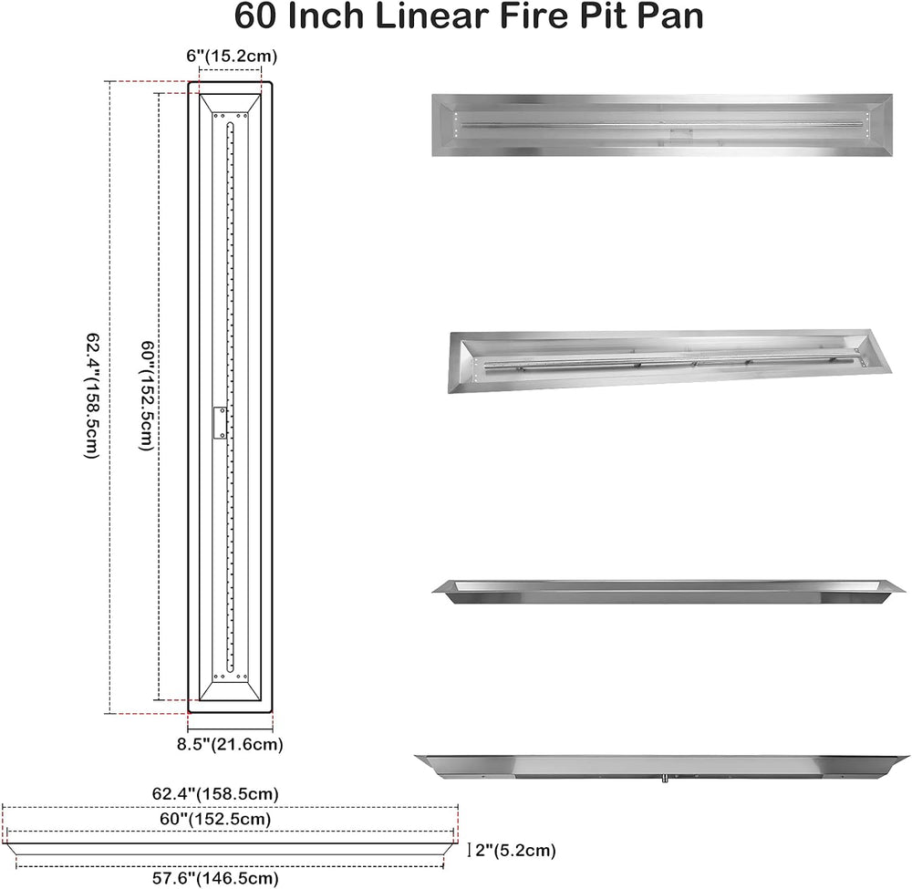 Stanbroil 60 by 6-Inch Linear Trough Drop-in Fire Pit Pan and Burner