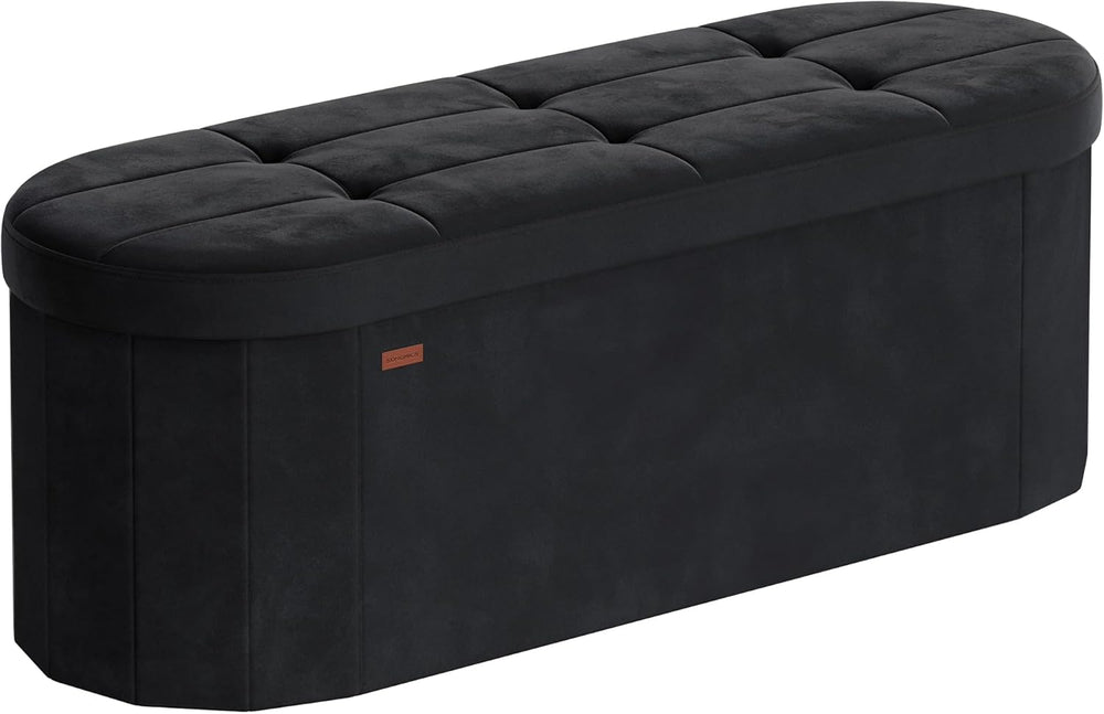 SONGMICS Folding Ottoman with Storage, Oval Bench, Velvet Fabric