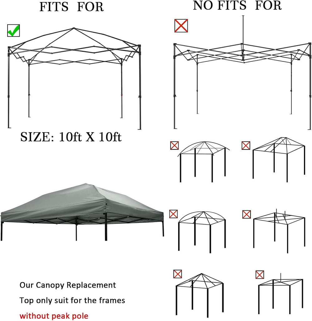10x10 Canopy Replacement Top,300D Waterproof Pop Up Canopy Tent Cover for Str...