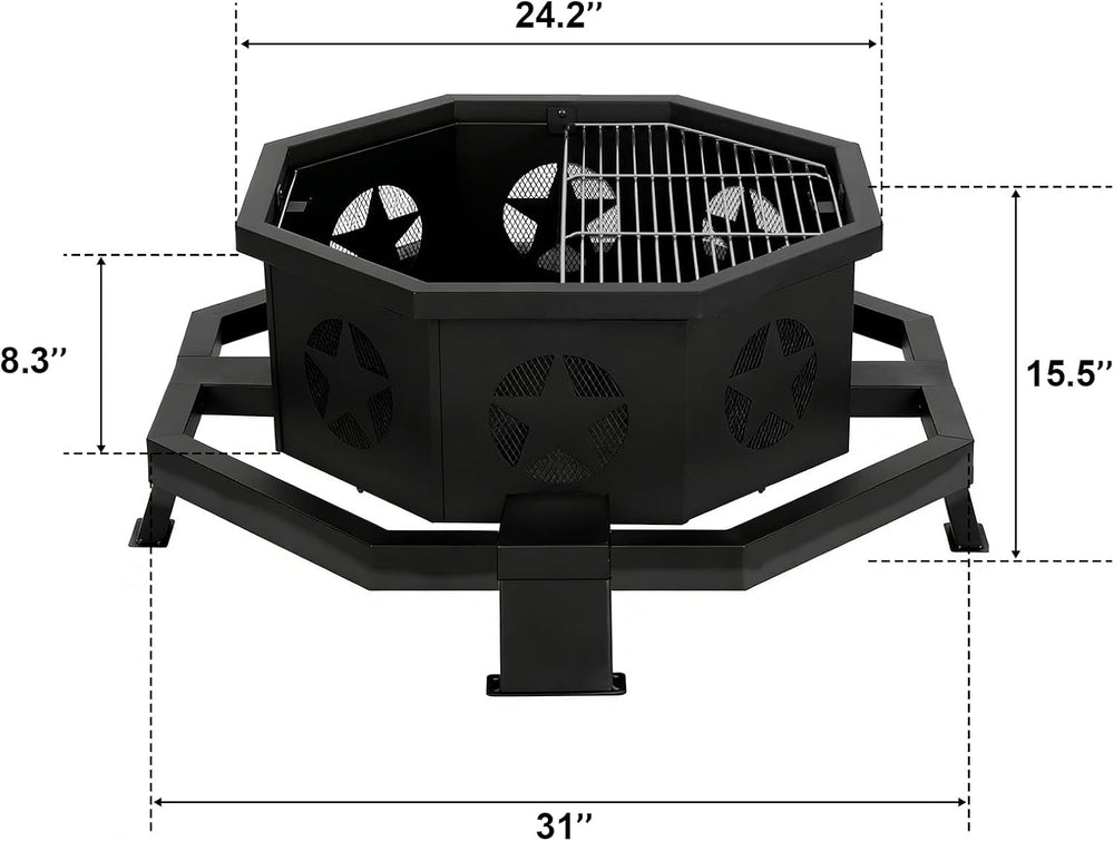 Hykolity 31 Inch Fire Pit, Octagonal Outdoor Fire Pit, 2 in 1 Wood Burning Fi...