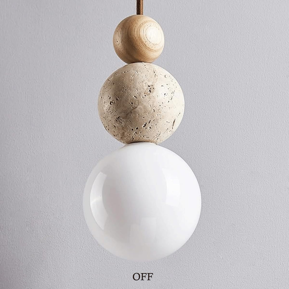 Modern Indoor Pendant Light Natural Stone Spherical Hanging Light Frosted Whi...