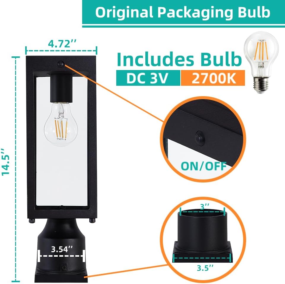Dusk to Dawn Solar Lamp Post Light,14.5in, Matte Black