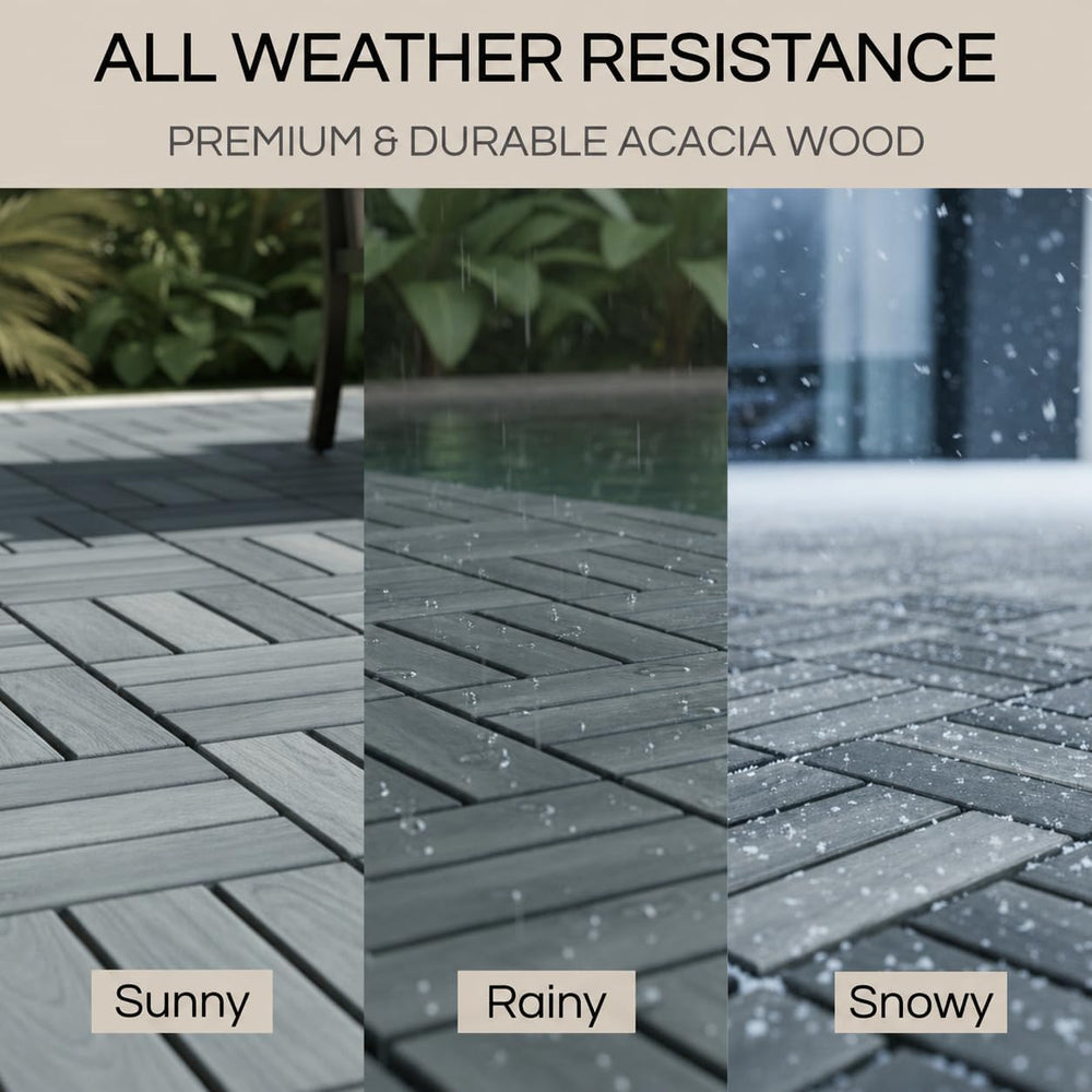 THYOI Premium Deck Tiles, 10 Pcs Patio Flooring - Grey - Crossed Pattern
