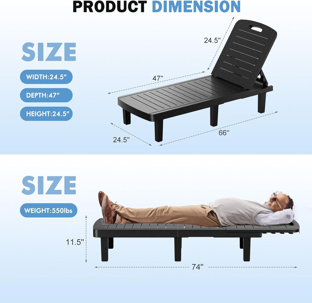 WACASA Outdoor Chaise Lounge Chairs Set of 2, Oversized Lounge Chairs with 5-...