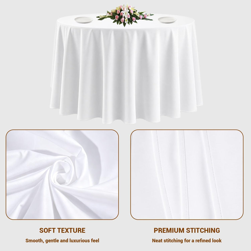 10 Pack White Round Tablecloths, 120 Inch Stain Resistant and Wrinkle Polyest...