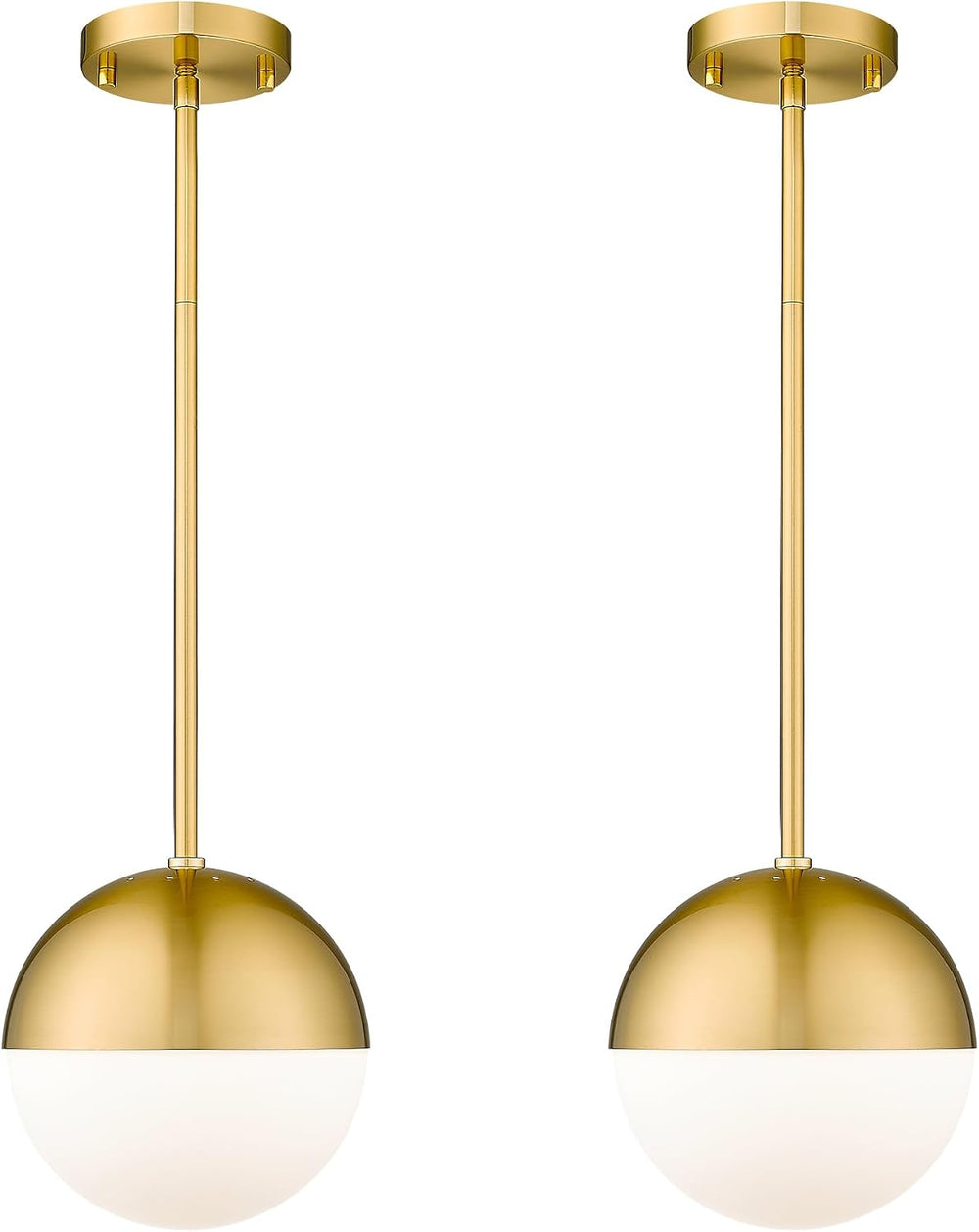 LMS 2-Pack Brushed Gold Pendant Lights, Modern Pendant Light with Milky Globe...