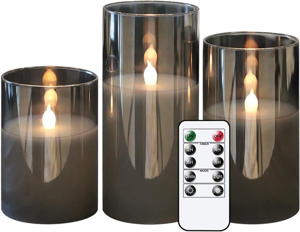 GenSwin Gray Glass Flameless Led Candles Battery Operated with Timer and 10-K...