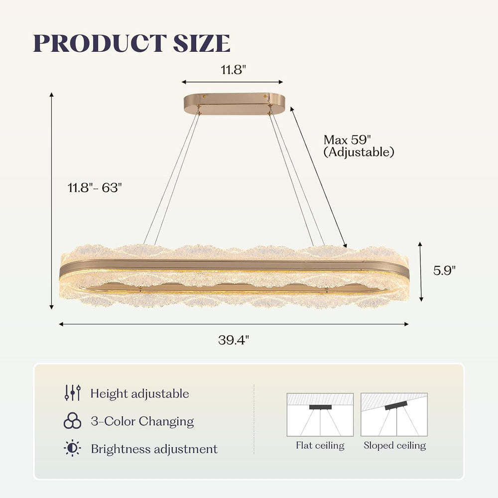 Rectangle LED Chandelier, 𝐋𝟑𝟗.𝟒" Modern Gold Chandelier Light fixture, H...