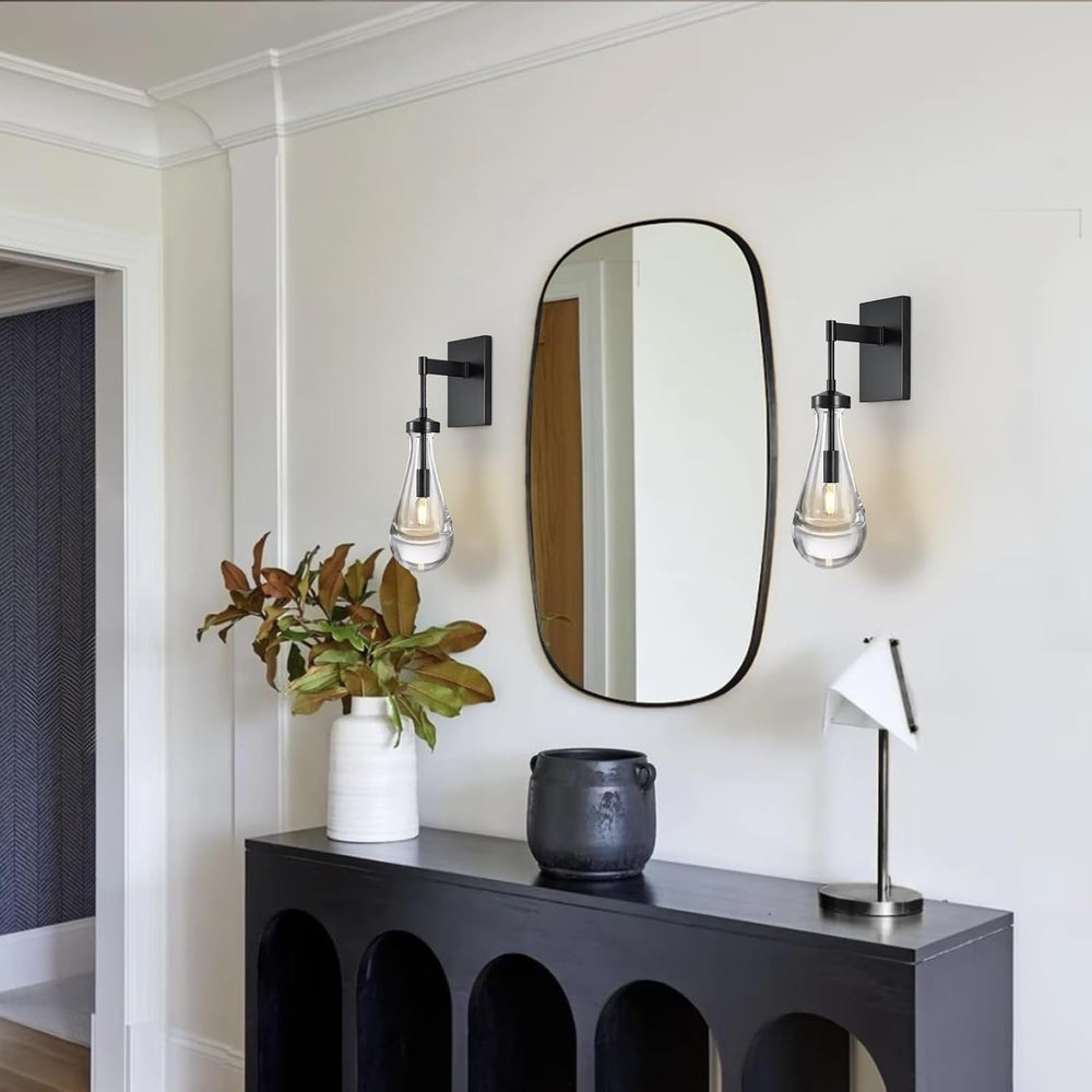Wall Sconces Set of Two, Black Dimmable Raindrop Wall Lighting, Modern Bathro...