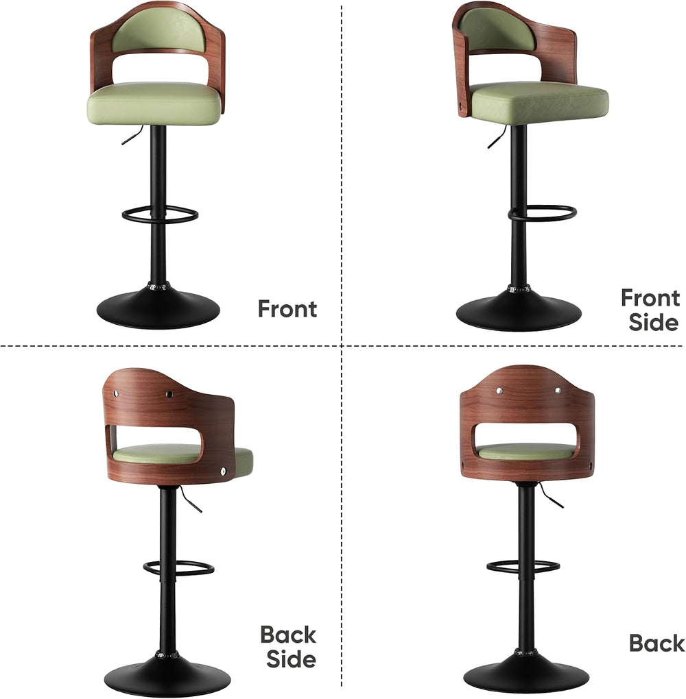 Nalupatio Modern Swivel Bar Stools Set of 2, Wooden Upholstered PU Leather Ba...