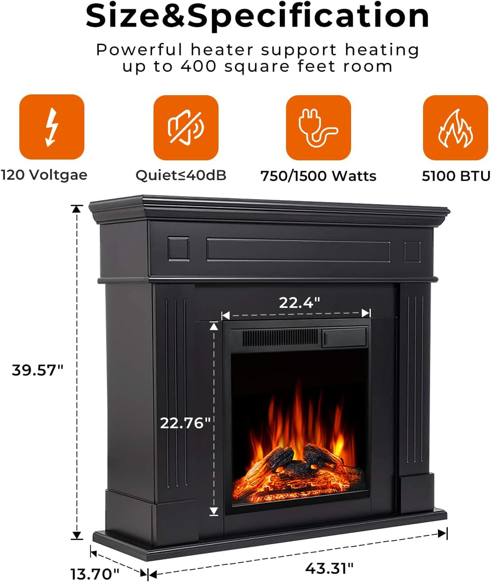 43” Electric Fireplace Mantel Freestanding Electric Fireplace, Remote Control...