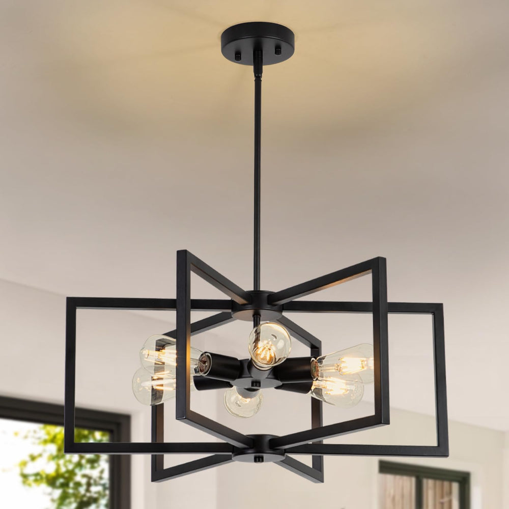 23.6” Black Chandelier for Dining Room 6 Light Kitchen Chandelier over Table ...