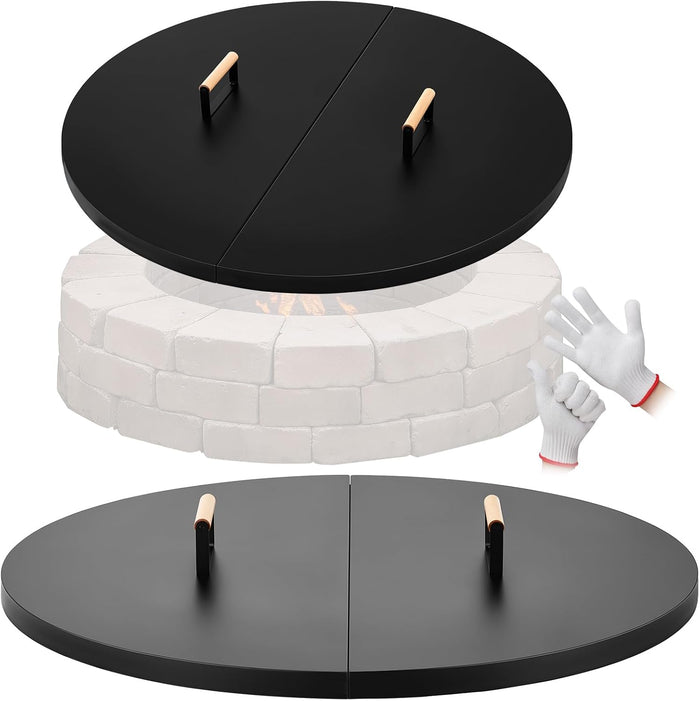 30 Inch Splicing Circle Fire Pit Lid, Heavy Duty 1.5 mm Thick Heavy Duty Steel Fire Pit Cover Lid with Handles, Outdoor Metal Cover, Weatherproof, Keep Dry & Clean(Black)