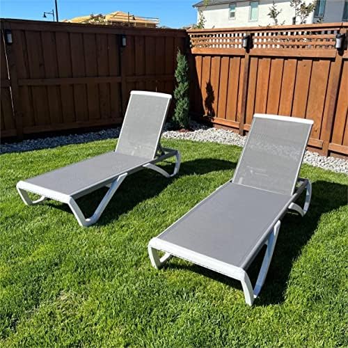Domi Patio Lounger Chair Outdoor,Pool Lounge Chairs Set of 2 with Table