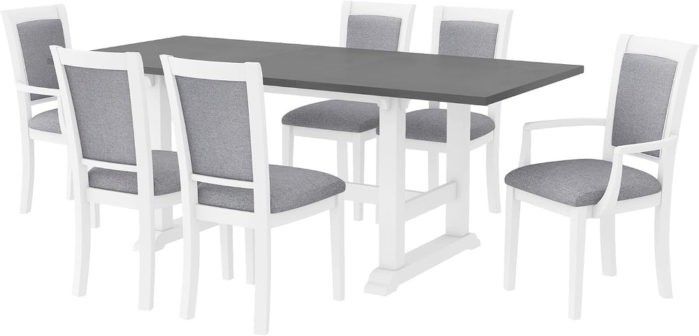 Farmhouse Rustic 7-Piece Dining Table Set, Solid Wood Extendable Trestle Dini...