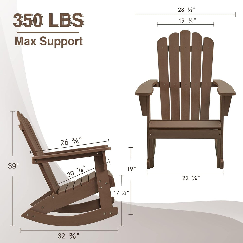 Psilvam HDPE Adirondack Patio Rocking Chair, Brown