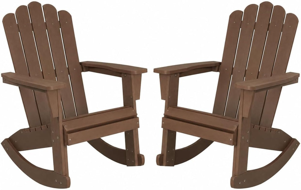 Psilvam HDPE Adirondack Patio Rocking Chair Set of 2, Brown