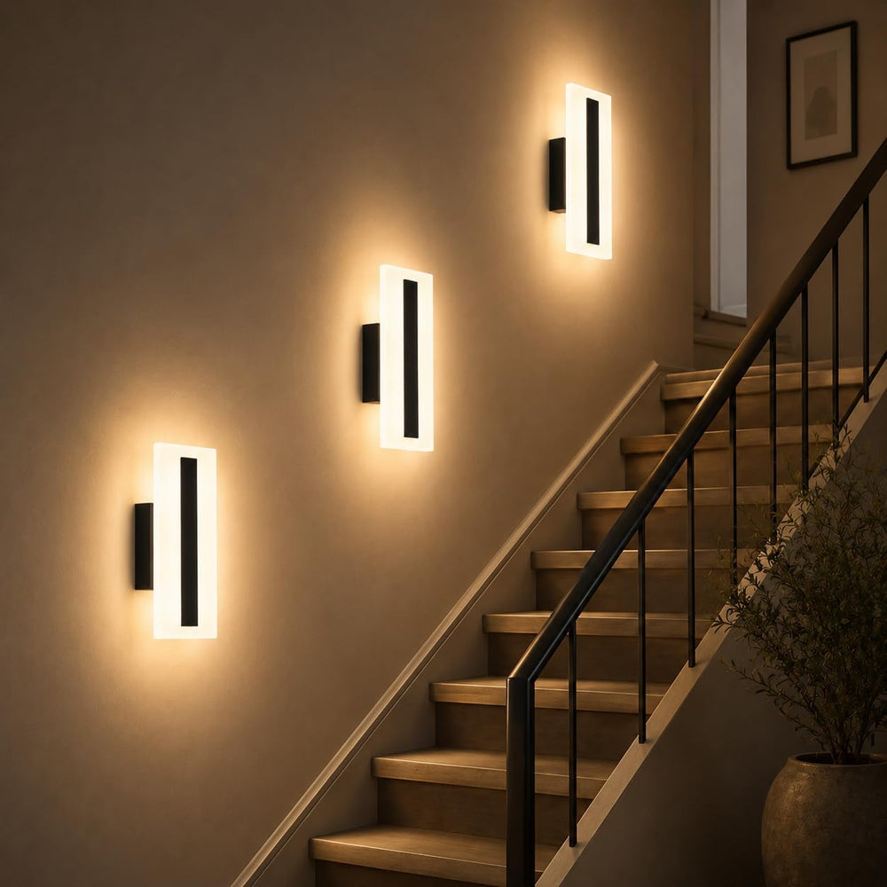 Modern Dimmable LED Wall Sconces Set of 2, 7W Black Wall Lights 3000K Warm Wh...
