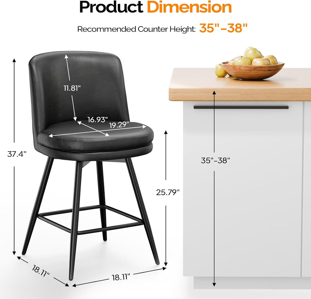 VINGLI 26" H Swivel Barstools Set of 1, PU Faux Leather Upholstered Coun...