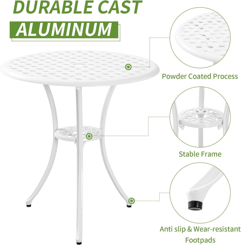 Patio Bistro Set 3 Piece with Umbrella Hole, Outdoor Bistro Table and Chairs ...