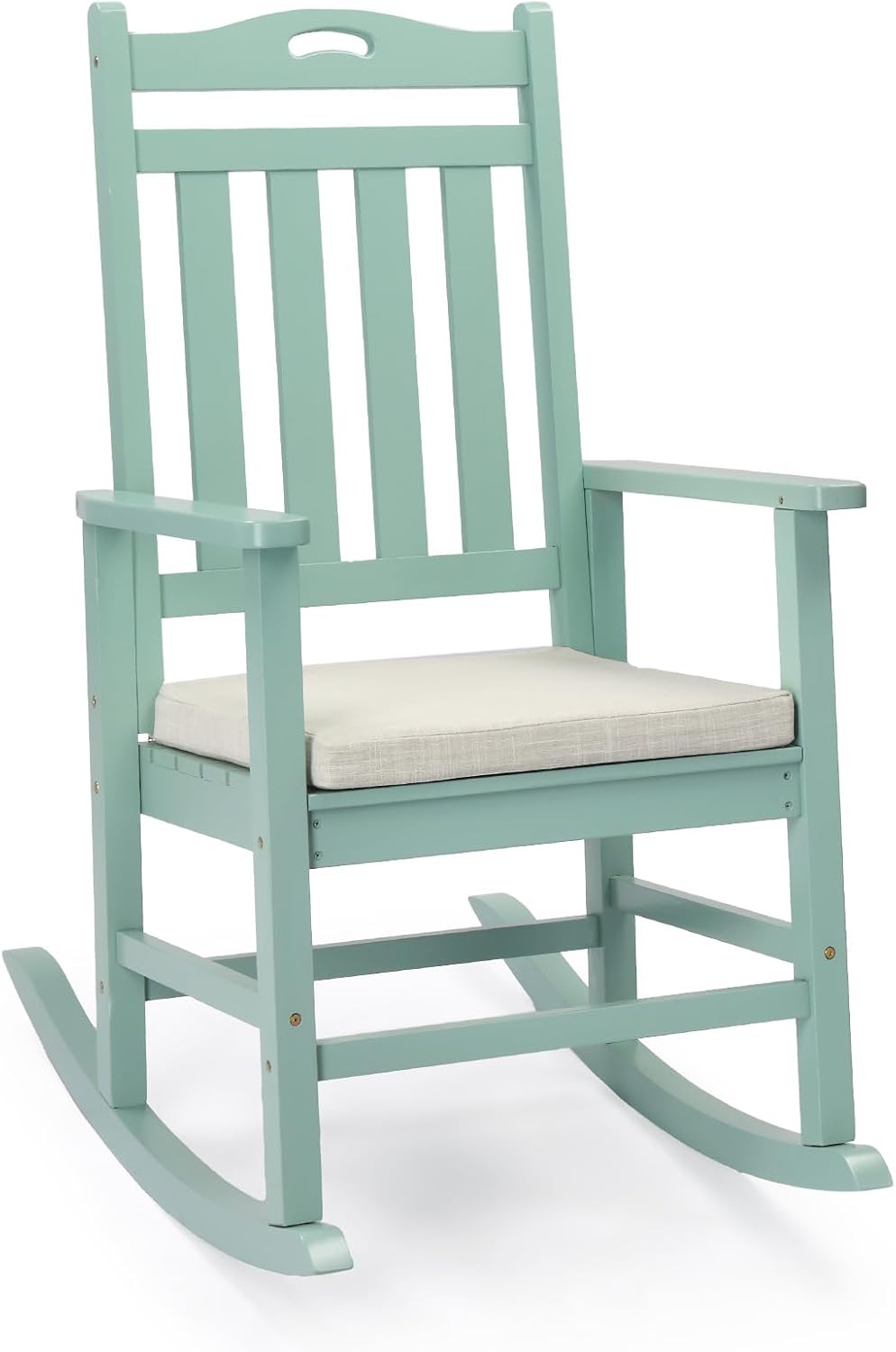 VINGLI Outdoor Rocking Chair, Wooden Rocking Chair with Cushion, Green