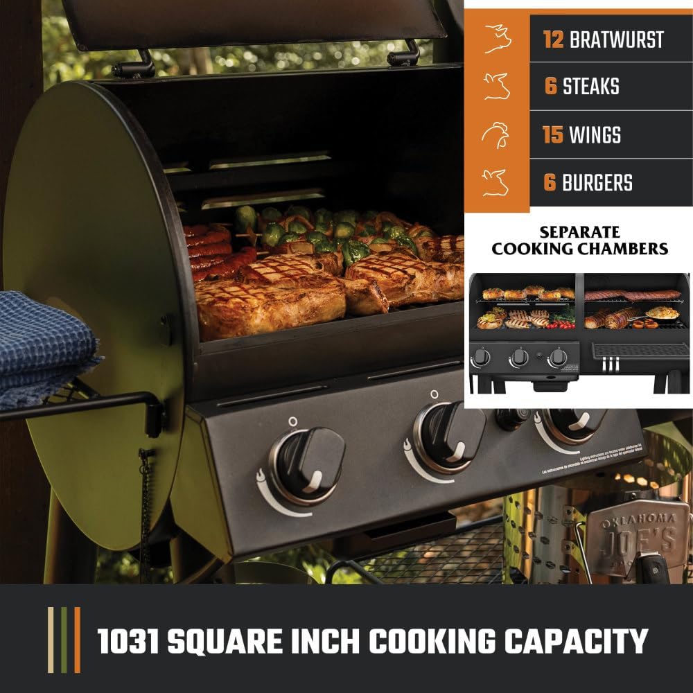 Oklahoma Joe's Canyon Combo Dual Fuel 3-Burner Propane Gas and Charcoal S...