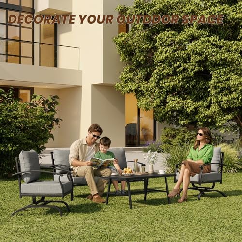 ALAULM 4 Piece Patio Furniture Set,Outdoor Metal Patio Furniture with Coffee ...